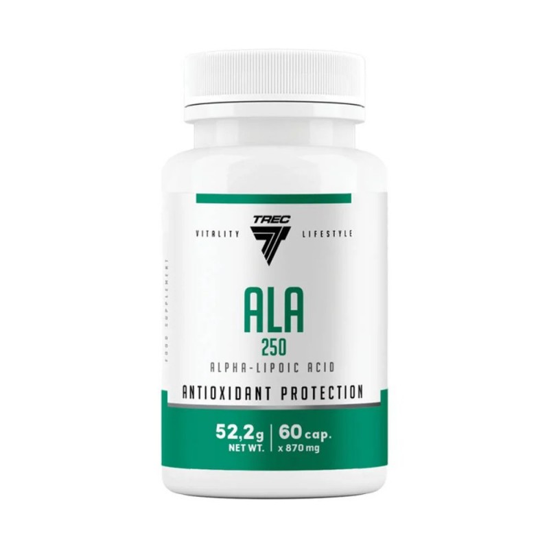 ALA (Acid alfa-lipoic) 250mg 60 Capsule, Trec Nutrition Acid Alfa Lipoic beneficii: Are proprietati antioxidante puternice, mini