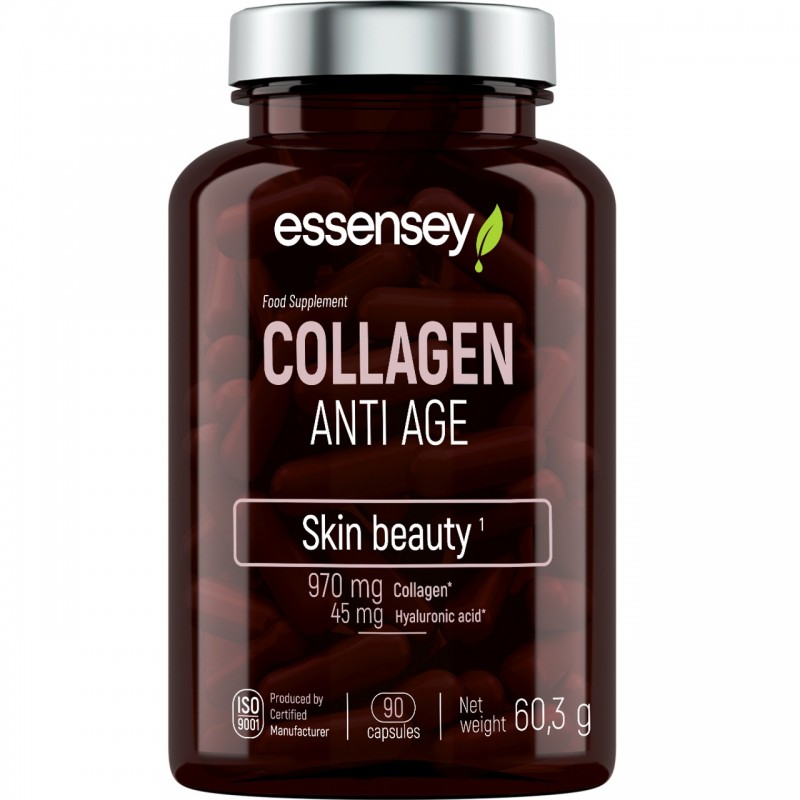 Colagen Anti Age + Acid Haluronic + Vitamina C 90 Capsule, Essensey Suplimentul alimentar ESSENSEY Collagen Anti Age sub formă d