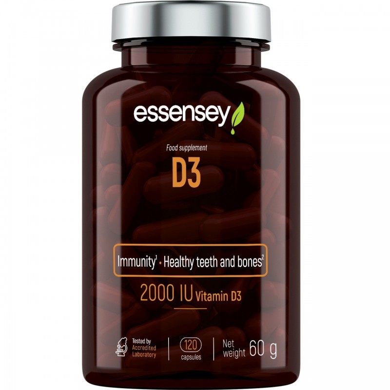 Essensey Vitamina D3 2000 UI 120 capsule - Oase si Imunitate Suplimentul alimentar D3 conține vitamina D3, care susține imunitat