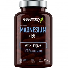 Magnesium + Vitamin B6 90 Capsule, Essensey Magnesium + B6 este un supliment alimentar care combină patru forme de magneziu cu v