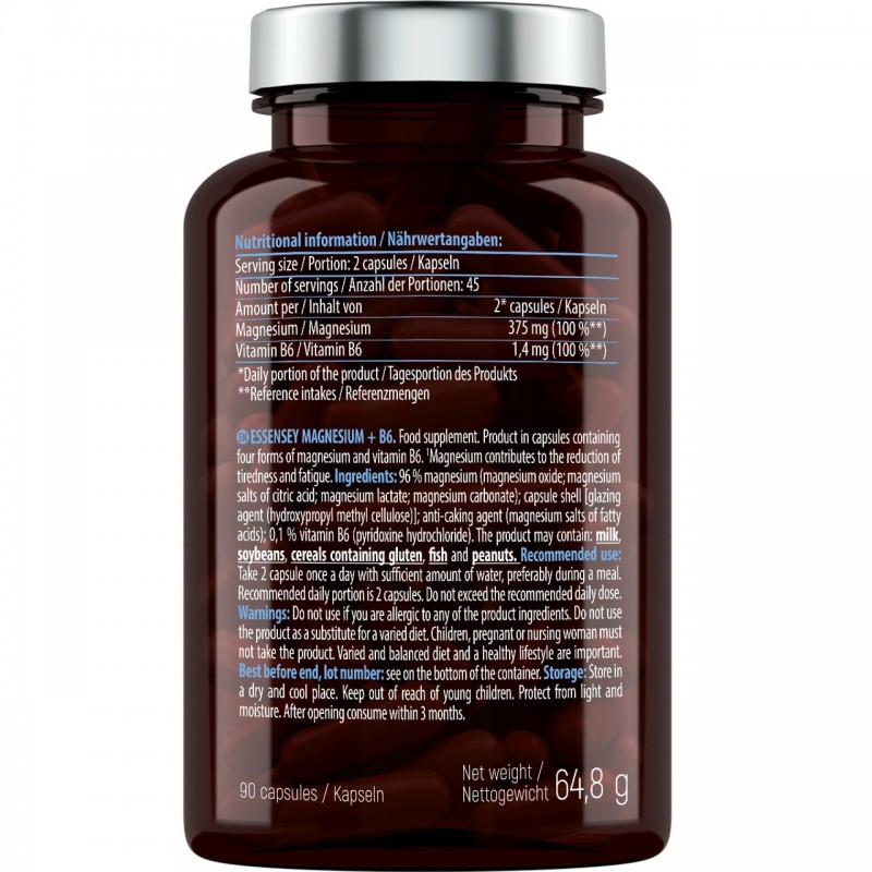 Magnesium + Vitamin B6 90 Capsule, Essensey - 1 | YEO