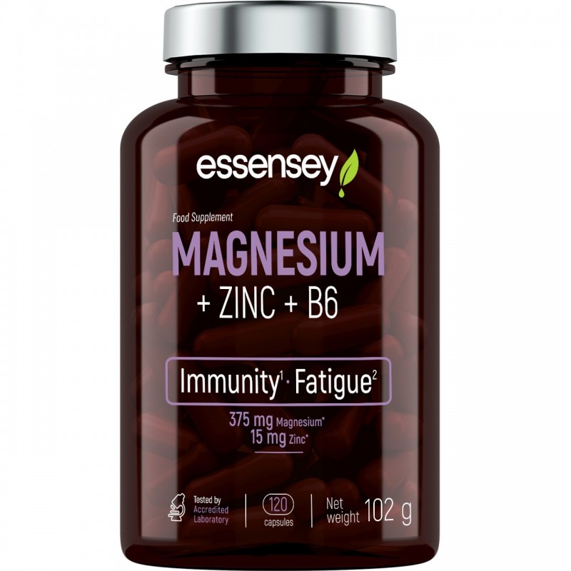 Magneziu + Zinc + Vitamina B6 120 Capsule, Essensey Suplimentul alimentar ESSENSEY MAGNESIUM + ZINC + B6 COMPLEX contine zinc si