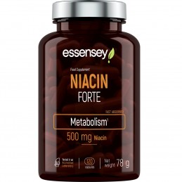 Niacin Forte - Vitamina B3 120 Capsule, Essensey Suplimentul alimentar ESSENSEY NIACYNA FORTE conține niacină, care contribuie l