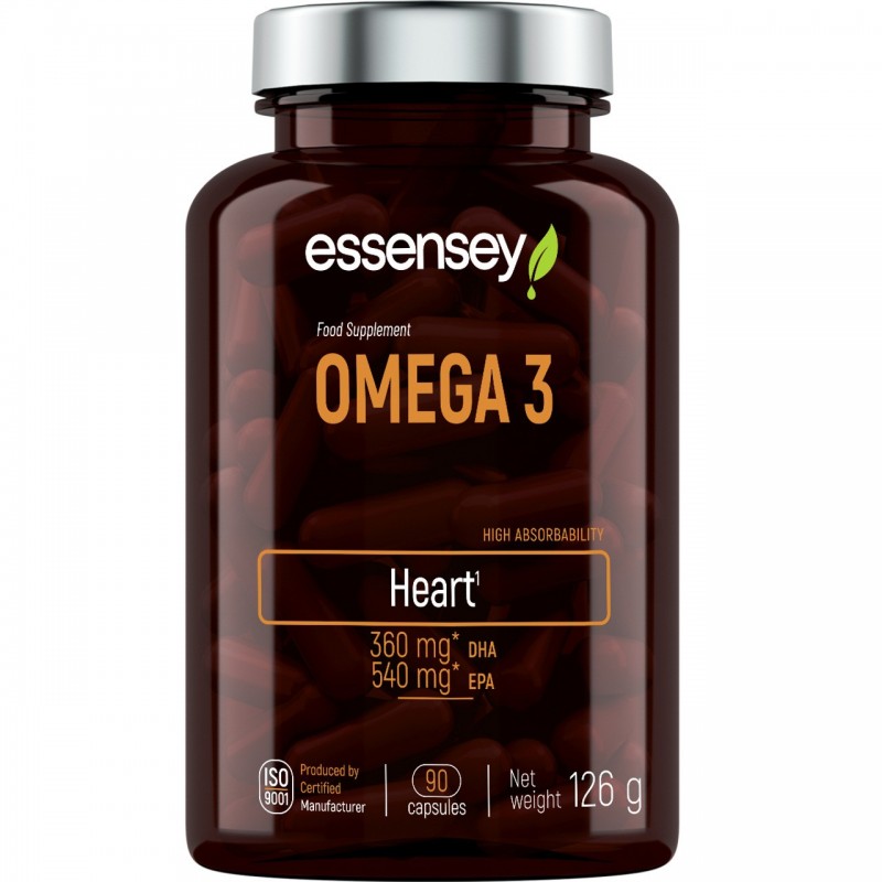 Essensey Omega 3 Acizi Grasi 1000 mg 90 cps - Echilibru Lipidic Suplimentul alimentar Omega 3 conține acizi DHA și EPA, care con