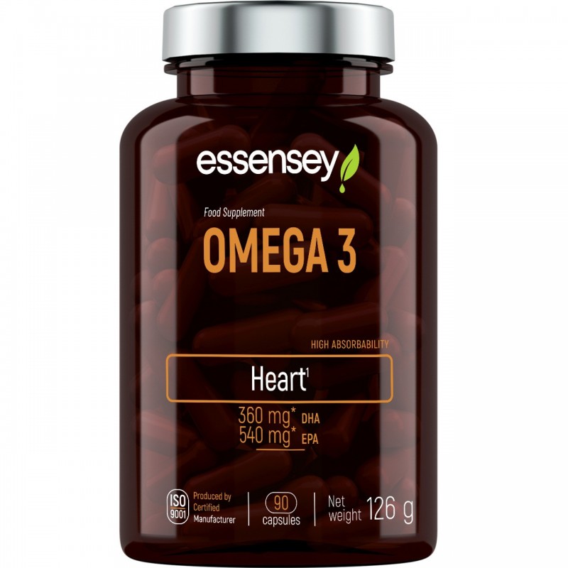 Omega-3 Acizi grasi 90 Capsule, Essensey Suplimentul alimentar Omega 3 conține acizi DHA și EPA, care contribuie la buna funcțio