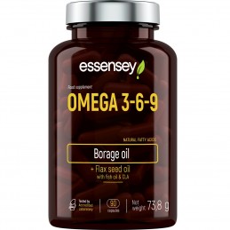 Omega 3-6-9 90 Capsule, Essensey Suplimentul alimentar ESSENSEY OMEGA 3-6-9 COMPLEX contine acizi grasi polinesaturati EPA si DH