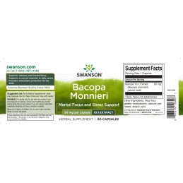 Swanson Bacopa Monnieri 10:1 Extract 50 mg – 90 Capsule – Memorie si Concentrare Beneficii Bacopa Monnieri: contine antioxidanti