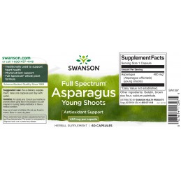 Full Spectrum Asparagus - Sparanghel lastari tineri 60 Capsule Swanson Formula exclusivă Asparagus Extract contribuie la buna fu