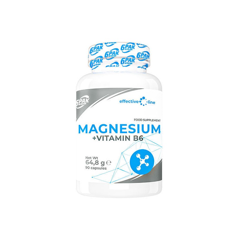 Magnesium + Vitamin B6 90 Capsule, 6 PAK 6PAK Nutrition Magnesium + Vitamina B6 este o combinație de magneziu în patru forme, cu