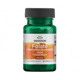 Folate (5-Methyltetrahydrofolic Acid) 800mcg 30 Capsule, Swanson Contribuie la reducerea senzației de oboseală și epuizare, susț