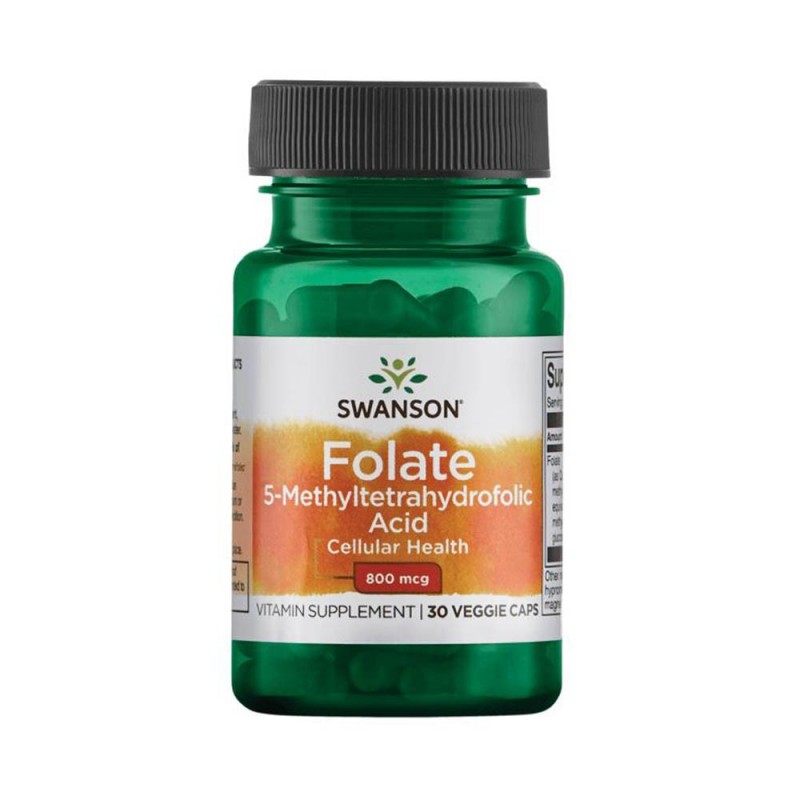 Folate (5-Methyltetrahydrofolic Acid) 800mcg 30 Capsule, Swanson Contribuie la reducerea senzației de oboseală și epuizare, susț