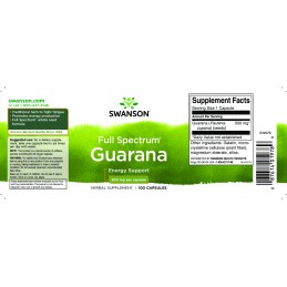 Full Spectrum Guarana 500mg 100 Capsule, Swanson Guarana Swanson este un supliment natural care conține un extract puternic de s