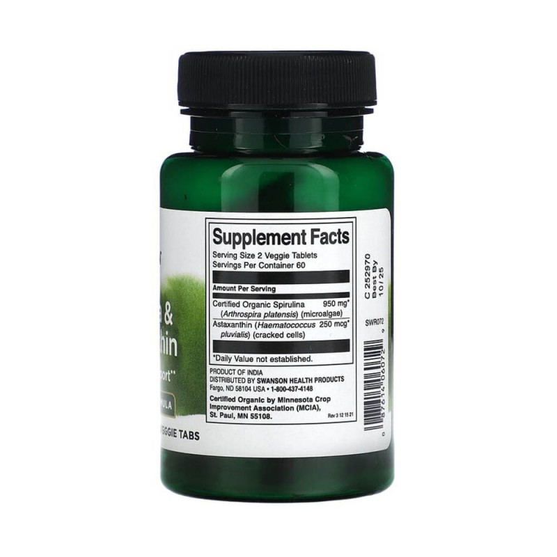 Organic Spirulina & Astaxantina 120 tablete, Swanson - 1 | YEO