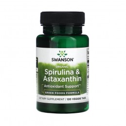 Swanson Spirulina Organica + Astaxantina – 120 Tablete – Energie si Antioxidant Puternic Spirulina Organică &amp; Astaxantina, S
