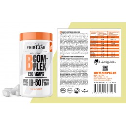 Vitamin B Complex - 120 Capsule, Hiro.Lab B-Complex este un supliment alimentar care își propune să ofere organismului cantitate