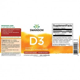 Vitamin D3 2000 IU 250 Capsule, Swanson Beneficii Vitamina D3: ajuta la mentinerea sanatatii si la buna functionare a sistemului