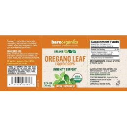 Oregano lichid din frunze 30 ml, BareOrganics 
Antioxidanți naturali, Sprijin complet al imunității, Convenabil de utilizat în d