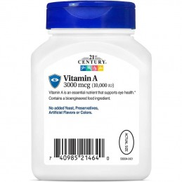 Vitamina A - 3.000 mcg - 10.000 UI 110 capsule moi 21st Century Beneficii Vitamina A: incurajeaza pielea vibranta sanatoasa, spr