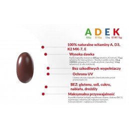 Vitamin ADEK Complex A + D3 + E + K2 MK-7 in ulei MCT 120 Capsule, Wish Acest produs combină toate vitaminele liposolubile cheie