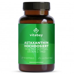 Astaxanthin 12mg - 90 Capsule moi, Vitabay Astaxantină pură: Derivată natural din microalge. Parte a liniei noastre vegane, fără