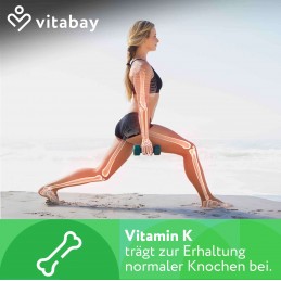 Vitamina K2 MK-7 200 mcg - 365 Tablete vegane, Vitabay Vitamina K2 este importantă în primul rând pentru menținerea oaselor norm