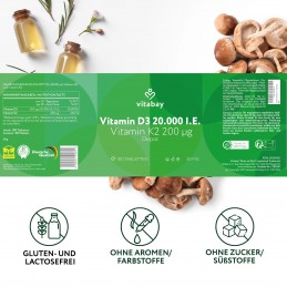 Vitamina D3 20,000 IU + K2 (MK7) 200mcg 180 Tablete, Vitabay Vitamina D3 20,000 IU + K2 (MK7) beneficii: intareste-ti corpul cu 