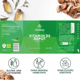 Vitabay Vitamina D3 - 10.000 UI - 120 Tablete vegane Beneficii Vitamina D3: ajuta la mentinerea sanatatii oaselor, suport pentru