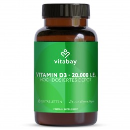 Vitamina D3 - 20.000 UI - 120 Tablete vegan, Vitabay Vitamina D3 20.000 ui beneficii: ajuta la mentinerea sanatatii oaselor, sup
