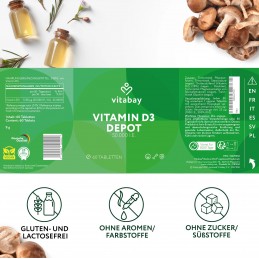 Vitabay Vitamina D3 - 50.000 UI - 60 Tablete vegane Beneficii Vitamina D3: ajuta la mentinerea sanatatii oaselor, suport pentru 