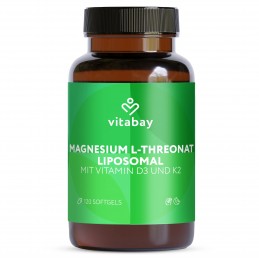 Magnesium L-Threonat Liposomal 1000 mg - 120 Capsule vegane, Vitabay L-treonatul nostru de magneziu lipozomal cu vitaminele D și