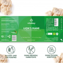 Vitabay Lion’s Mane 60000 mg 180 tablete vegane - Focus mental si memorie Tabletele noastre vegane Lions Mane 60.000 mg - 180 vă