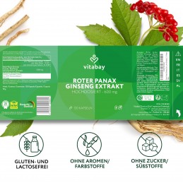 Ginseng Panax Extrakt 600 mg - 120 Capsule vegane, Vitabay Experimentați puterea revigorantă a extractului nostru de Panax Ginse