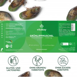 Green Lipped Mussel - Midie cu buze verzi (Grunlippmuschel) 2000 mg - Capsule, Vitabay Descoperiți puterea naturală a midiilor c