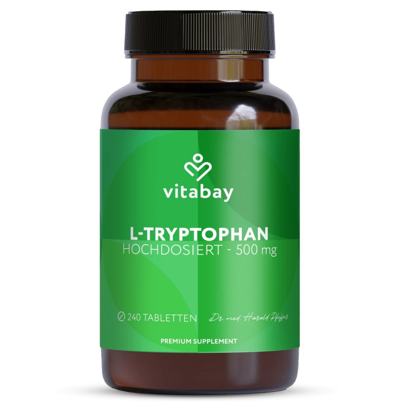 Vitabay L-Triptofan - 500 mg - 240 Tablete Vegan Beneficii importante ale triptofanului: tulburare somn și insomnie, in caz de d Vitabay L-Triptofan - 500 mg - 240 Tablete Vegan Beneficii importante ale triptofanului: tulburare somn și insomnie, in caz de d