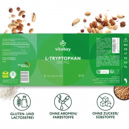Vitabay L-Triptofan - 500 mg - 240 Tablete Vegan Beneficii importante ale triptofanului: tulburare somn și insomnie, in caz de d Vitabay L-Triptofan - 500 mg - 240 Tablete Vegan Beneficii importante ale triptofanului: tulburare somn și insomnie, in caz de d