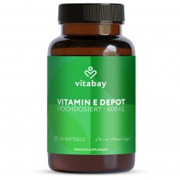 Vitabay Super Vitamina E 600 UI pe doza, doza mare, 200 Capsule vegan Beneficii Vitamina E: antioxidant puternic, ajută la forma