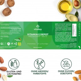 Vitabay Super Vitamina E 600 UI pe doza, doza mare, 200 Capsule vegan Beneficii Vitamina E: antioxidant puternic, ajută la forma