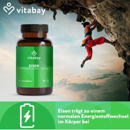 Fier Bisglycinat - 319 mg - 120 Capsule vegane, Vitabay Descoperiți puterea Iron Active! Bisglicinat de fier în doză mare, cu 31