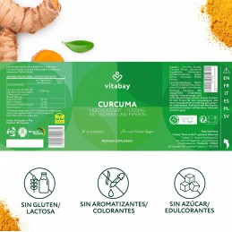 Curcuma Extract - 90 Capsule vegane, Vitabay Experimentați întreaga putere a turmericului cu Bioperine® pentru o biodisponibilit
