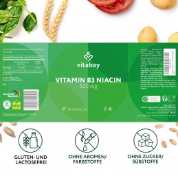 Vitamin B3 Niacin Flush free 500 mg - 90 Capsule vegane, Vitabay Descoperiți capsulele noastre cu vitamina B3 – fără adaos de ni