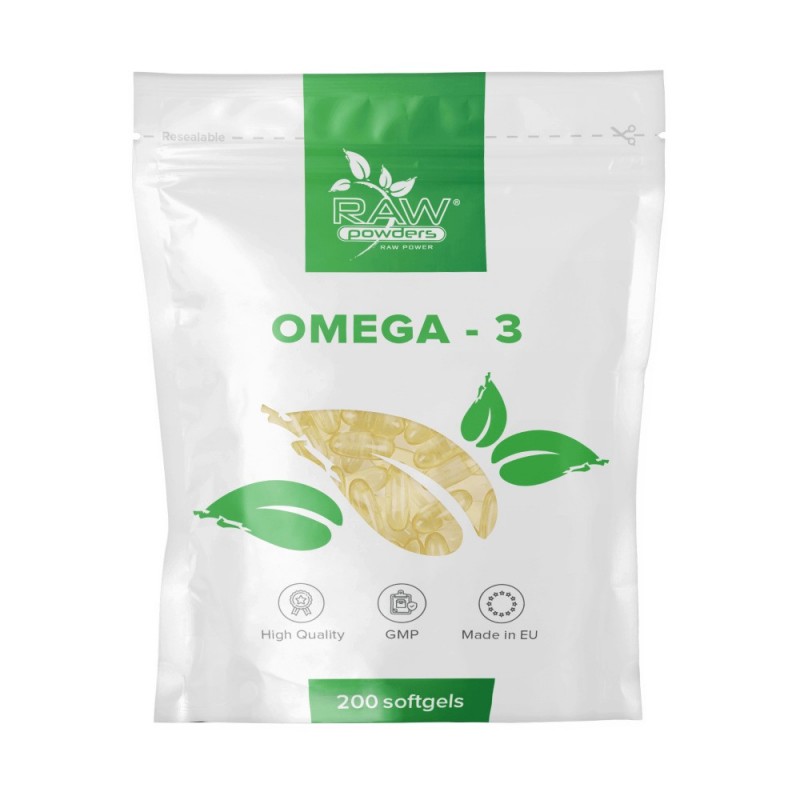 RAW Powders Omega 3 1000 mg 200 Capsule Moi - Inima si Colesterol Acizii grași Omega-3 sunt grăsimi esențiale pe care organismul