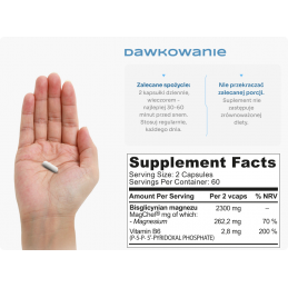 Magnesium Glycinate 1150mg - 120 Capsule, Hiro.Lab Doar două capsule pe zi sunt suficiente pentru a asigura o funcționare corect