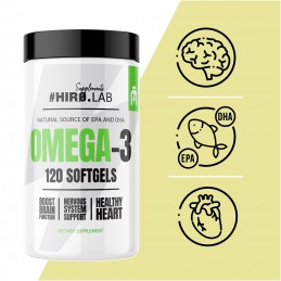 Omega 3 1000mg – 120 Capsule moi, Hiro.Lab Omega-3 de la Hiro.Lab este o doză concentrată de acizi grași EPA și DHA sănătoși, îm