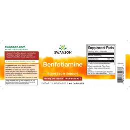 Benfotiamine 160 mg 60 Capsule, Swanson Benfotiamina este o formă liposolubilă de tiamină sau vitamina B-1. Are proprietăți acti