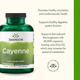 Swanson Cayenne 450mg 300 Capsule – Circulatie & Metabolism Descriere Condimentează-ți rutina zilnică de sănătate a inimii cu Sw