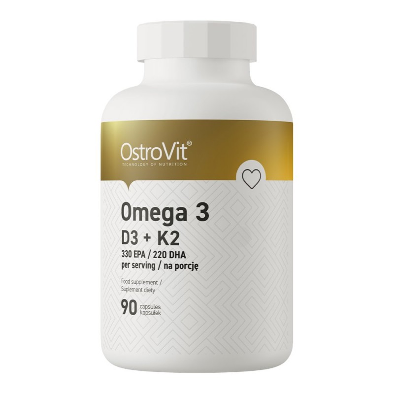 Omega 3 + Vitminele D3 + K2 90 Capsule, OstroVit Beneficii OstroVit Omega 3 D3 + K2: susține acțiunea sistemului cardiovascular,