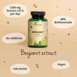 Bergamot Extract 625 mg 120 Capsule, Vegavero BENEFICII BERGAMOT: poate reduce nivelul de cortizol (hormonul stresului), favoriz