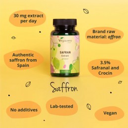 Vegavero Saffron Extract 30 mg 120 Capsule – Stare de Spirit Extract de șofran 30 mg standardizat pentru susținerea stării de sp