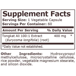 Tongkat ALI Extract 100:1 400mg 60 Capsule, Pure Nutrition USA Cresterea nivelului de testosteron, Cresterea fortei si rezistent