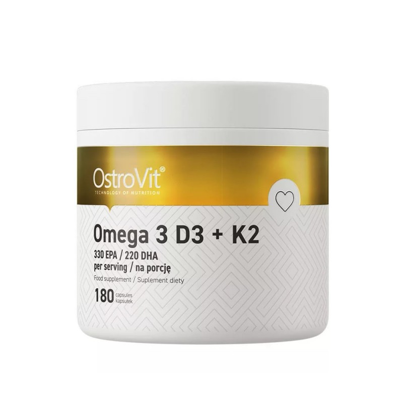 Omega 3 + Vitminele D3 + K2 - 180 capsule, OstroVit Beneficii OstroVit Omega 3 D3 + K2: susține acțiunea sistemului cardiovascul